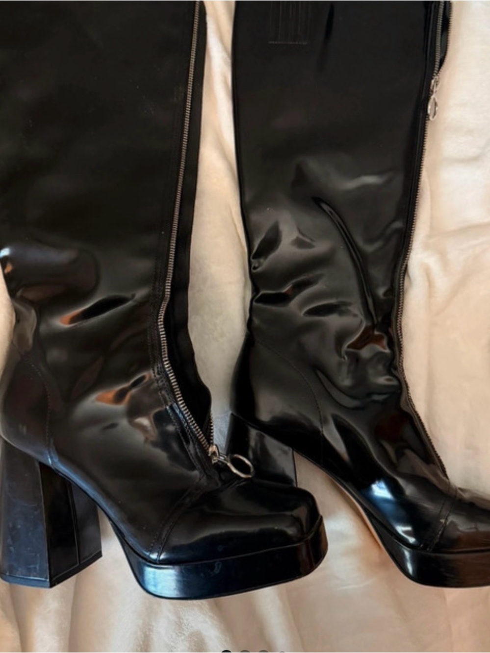 Katy Perry Black Patent Platform Knee-High Boots